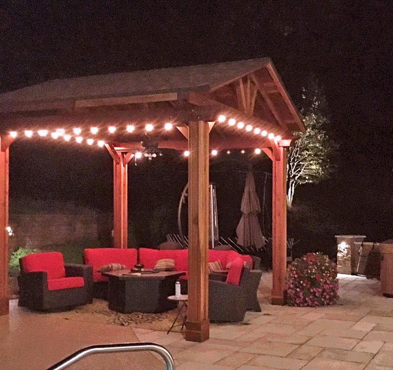 Del Norte Outdoor Kitchen Pavilion (Options: 14' L x 12' W, California Redwood, 4-Post Kit for Concrete, With 1 Ceiling Fan Base, Electrical Wiring Trim Kit for 2 Posts, Vertical Post Decorative Trim, Transparent Premium Sealant). Photo Courtesy of T. Cowgill of Onalaska, WI Del Norte Outdoor Kitchen Pavilion (Options: 14' L x 12' W, California Redwood, 4-Post Kit for Concrete, With 1 Ceiling Fan Base, Electrical Wiring Trim Kit for 2 Posts, Vertical Post Decorative Trim, Transparent Premium Sealant). Photo Courtesy of T. Cowgill of Onalaska, WI