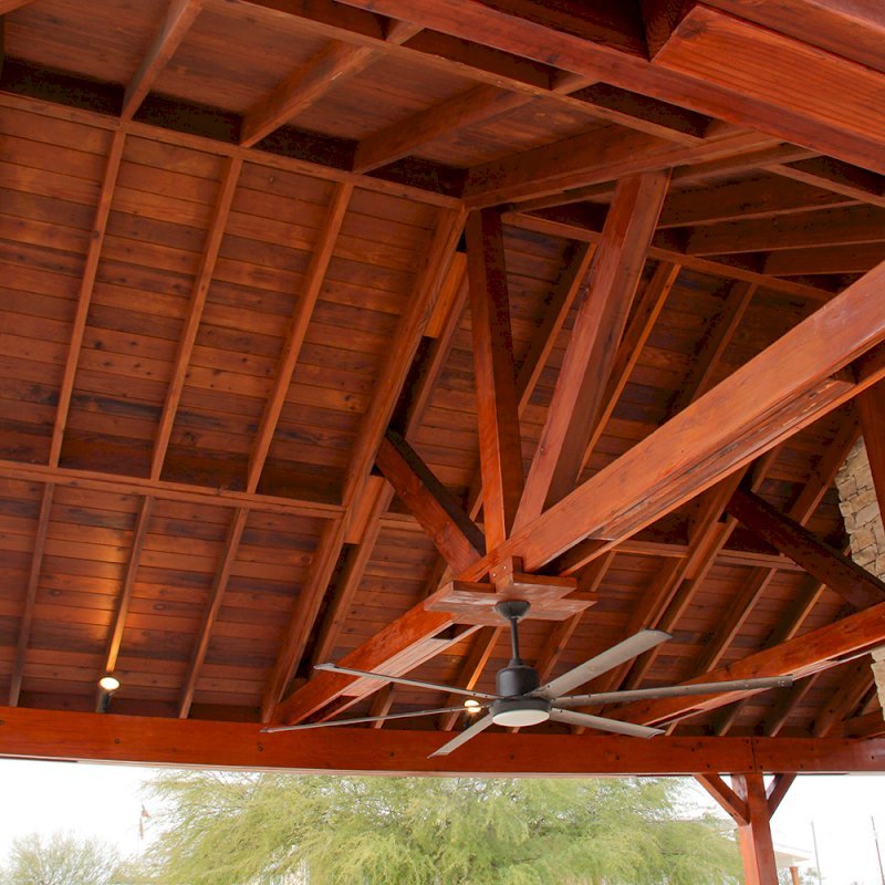 Del Rio Cathedral Ceiling Thick Timber Pavilion (Options: 42' L x 22' Triangle Base W, No Privacy Panels, Mature Redwood, 10' ft Height, Electrical Wiring Trim for 1 Post, 6-Post Hurricane Anchor Kit, No Post Decorative Trim, 2 Ceiling Fan Bases, No Curtain Rods, Transparent Premium Sealant). Note: Fireplace and kitchen counter was added after the Pavilion was installed by a Mason. Forever Redwood does not do masonry work, but our designs can incorporate them. Del Rio Cathedral Ceiling Thick Timber Pavilion (Options: 42' L x 22' Triangle Base W, No Privacy Panels, Mature Redwood, 10' ft Height, Electrical Wiring Trim for 1 Post, 6-Post Hurricane Anchor Kit, No Post Decorative Trim, 2 Ceiling Fan Bases, No Curtain Rods, Transparent Premium Sealant). Note: Fireplace and kitchen counter was added after the Pavilion was installed by a Mason. Forever Redwood does not do masonry work, but our designs can incorporate them.