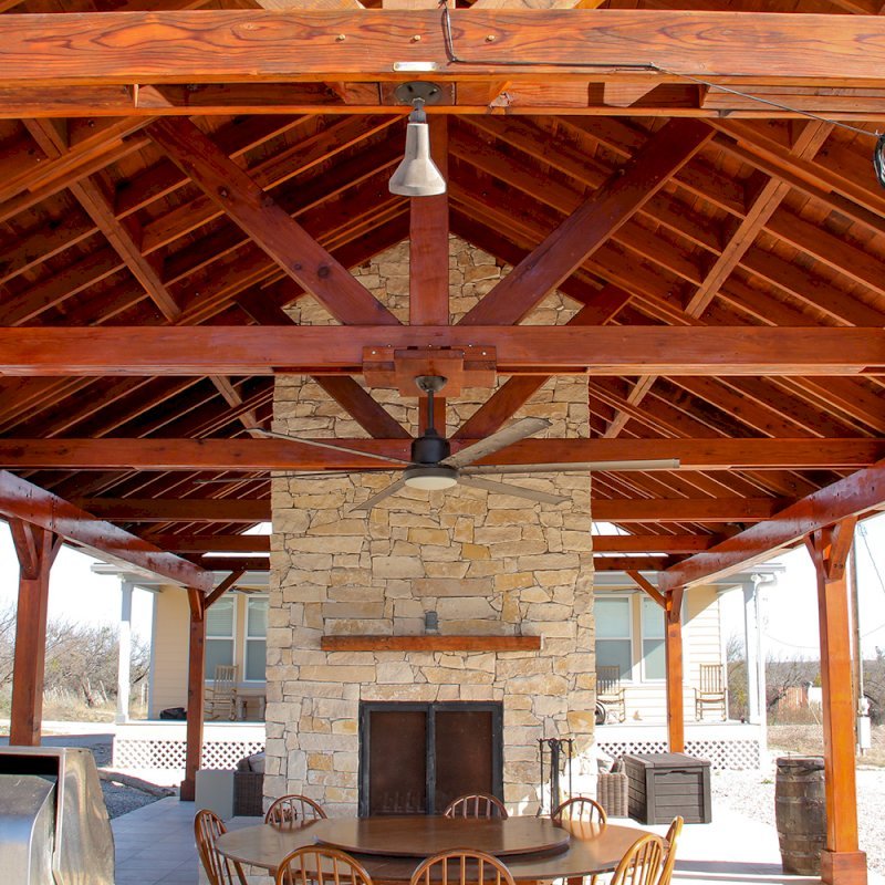 Del Rio Cathedral Ceiling Thick Timber Pavilion (Options: 42' L x 22' Triangle Base W, No Privacy Panels, Mature Redwood, 10' ft Height, Electrical Wiring Trim for 1 Post, 6-Post Hurricane Anchor Kit, No Post Decorative Trim, 2 Ceiling Fan Bases, No Curtain Rods, Transparent Premium Sealant). Note: Fireplace and kitchen counter was added after the Pavilion was installed by a Mason. Forever Redwood does not do masonry work, but our designs can incorporate them. Del Rio Cathedral Ceiling Thick Timber Pavilion (Options: 42' L x 22' Triangle Base W, No Privacy Panels, Mature Redwood, 10' ft Height, Electrical Wiring Trim for 1 Post, 6-Post Hurricane Anchor Kit, No Post Decorative Trim, 2 Ceiling Fan Bases, No Curtain Rods, Transparent Premium Sealant). Note: Fireplace and kitchen counter was added after the Pavilion was installed by a Mason. Forever Redwood does not do masonry work, but our designs can incorporate them.