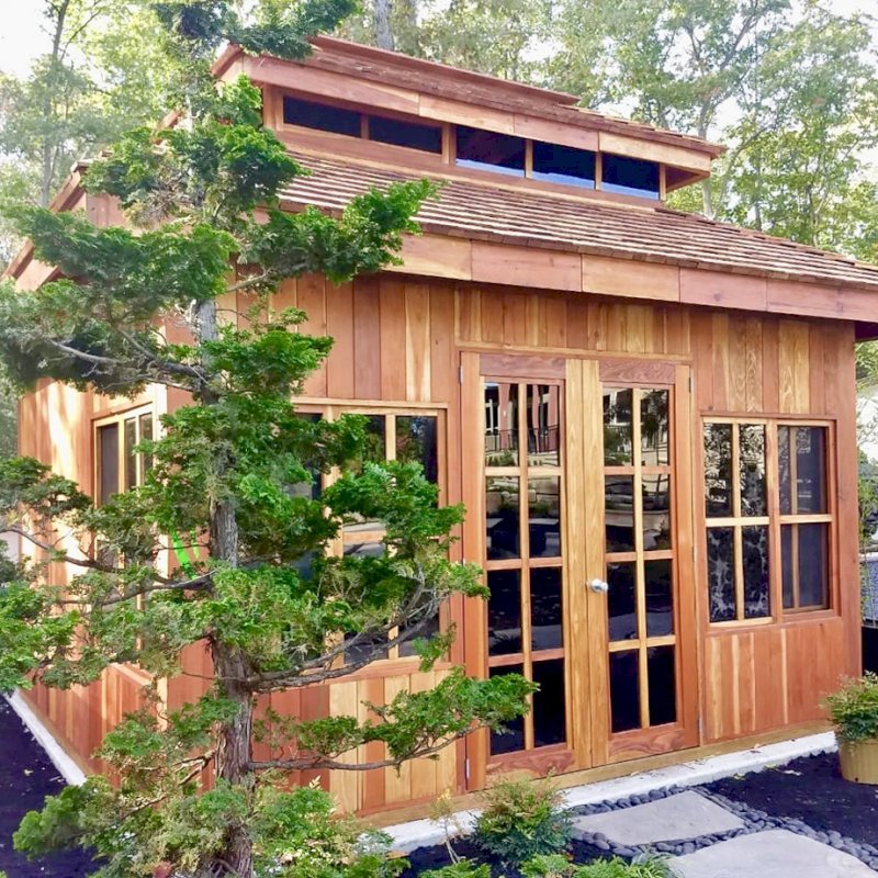 Dream Gazebos (Options: 7ft Wall Height, 14' L, 12' W, California Redwood, All Fixed Windows, All Without Skylight, Vertical Siding, French Doors without Screens, Complete Floor, Set of Shingles, Transparent Premium Sealant). Photo Courtesy of M. Trunk of Monroeville, New Jersey. Dream Gazebos (Options: 7ft Wall Height, 14' L, 12' W, California Redwood, All Fixed Windows, All Without Skylight, Vertical Siding, French Doors without Screens, Complete Floor, Set of Shingles, Transparent Premium Sealant). Photo Courtesy of M. Trunk of Monroeville, New Jersey.