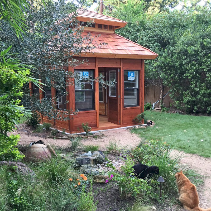 Dream Gazebos (Options: 7ft Wall Height, 10' L, 12' W, Mature Redwood, Double Paned Glass Windows by Custom Request, Horizontal Siding with Interior Insulation, Custom Doors, Complete Floor, Set of Shingles, Transparent Premium Sealant). Photo Courtesy of D. Belisle of Houston, TX. Dream Gazebos (Options: 7ft Wall Height, 10' L, 12' W, Mature Redwood, Double Paned Glass Windows by Custom Request, Horizontal Siding with Interior Insulation, Custom Doors, Complete Floor, Set of Shingles, Transparent Premium Sealant). Photo Courtesy of D. Belisle of Houston, TX.