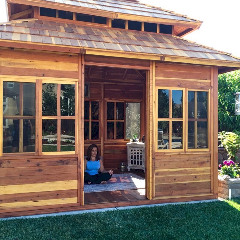 Dream Gazebos (Options: 7ft Wall Height, 10' L, 12' W, California Redwood, All Sliding Windows with Screens, 4' x 4' Skylight, 30" H Siding Below Windows, Horizontal Siding, Japanese Doors, Complete Floor, Set of Shingles, Transparent Premium Sealant). Photo Courtesy of Yvonne Bannister of Morgan Hill, CA Dream Gazebos (Options: 7ft Wall Height, 10' L, 12' W, California Redwood, All Sliding Windows with Screens, 4' x 4' Skylight, 30" H Siding Below Windows, Horizontal Siding, Japanese Doors, Complete Floor, Set of Shingles, Transparent Premium Sealant). Photo Courtesy of Yvonne Bannister of Morgan Hill, CA
