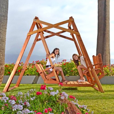 Dustin's Face to Face Gliders (Options: California Redwood, No Roof, Without Beverage Armrest, No Kid's Platform, No Engraving, Transparent Premium Sealant). Photo Courtesy  of Estero Beach Resort, Ensenada, México. 