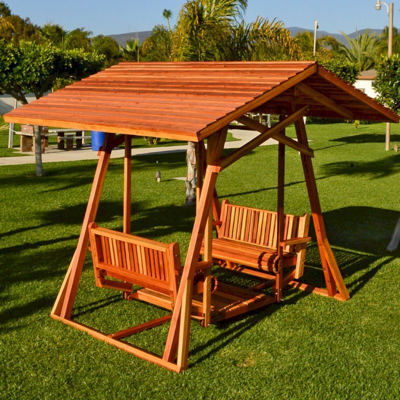Dustin's Face to Face Gliders (Options: California Redwood, XXW Roof, Without Beverage Armrest, No Kid's Platform, No Engraving, Transparent Premium Sealant). Dustin's Face to Face Gliders (Options: California Redwood, XXW Roof, Without Beverage Armrest, No Kid's Platform, No Engraving, Transparent Premium Sealant).