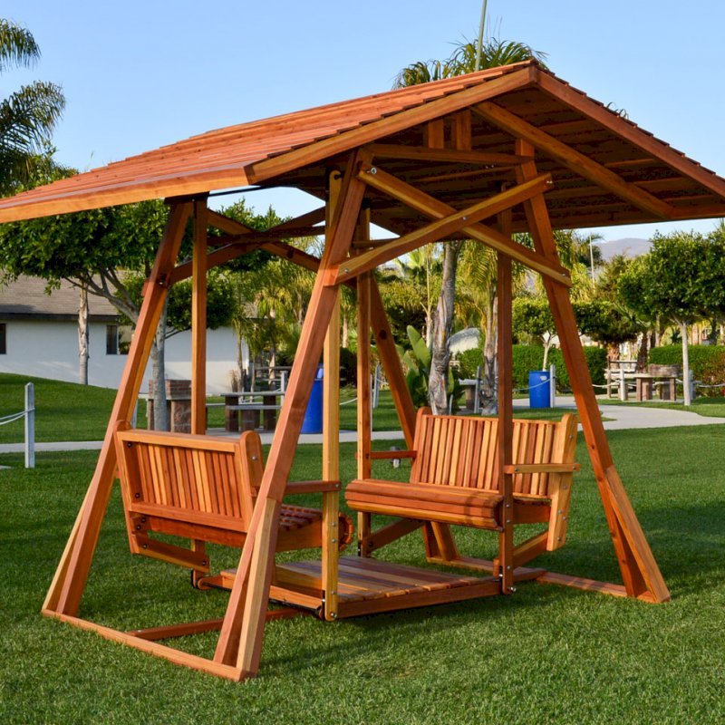 Dustin's Face to Face Gliders (Options: California Redwood, XXW Roof, Without Beverage Armrest, No Kid's Platform, No Engraving, Transparent Premium Sealant). Dustin's Face to Face Gliders (Options: California Redwood, XXW Roof, Without Beverage Armrest, No Kid's Platform, No Engraving, Transparent Premium Sealant).