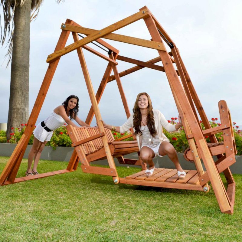Dustin's Face to Face Gliders (Options: California Redwood, No Roof, Without Beverage Armrest, No Kid's Platform, No Engraving, Transparent Premium Sealant). Photo Courtesy of Estero Beach Resort, Ensenada, México. Dustin's Face to Face Gliders (Options: California Redwood, No Roof, Without Beverage Armrest, No Kid's Platform, No Engraving, Transparent Premium Sealant). Photo Courtesy of Estero Beach Resort, Ensenada, México.
