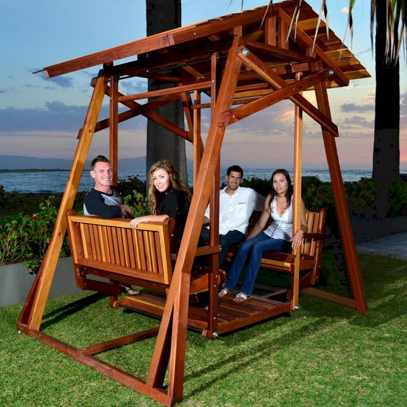 Dustin's Face to Face Gliders (Options: California Redwood, Standard Roof, Without Beverage Armrest, No Kid's Platform, No Engraving, Transparent Premium Sealant). Dustin's Face to Face Gliders (Options: California Redwood, Standard Roof, Without Beverage Armrest, No Kid's Platform, No Engraving, Transparent Premium Sealant).