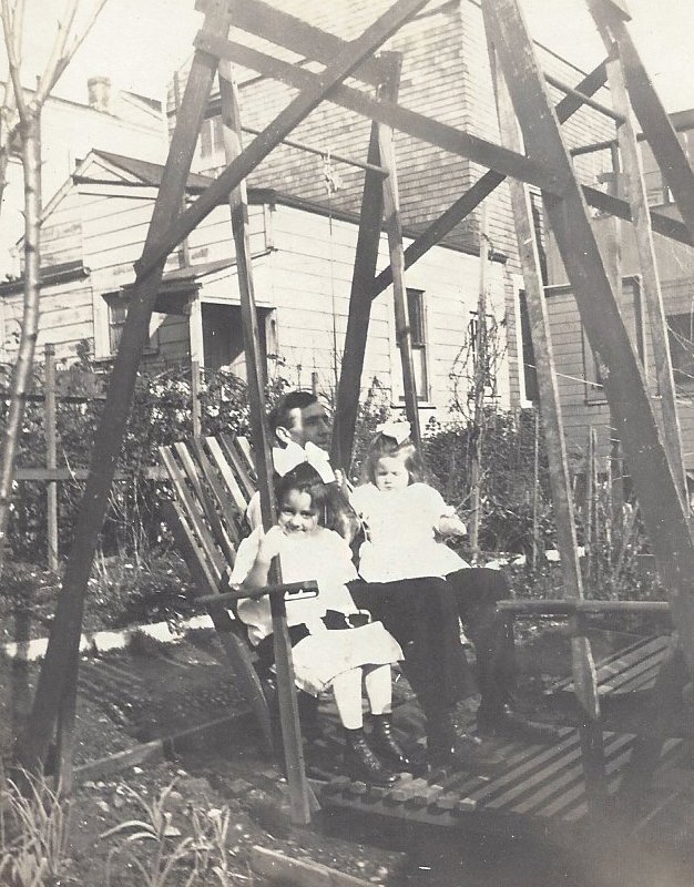 Gary & Kathy Dei Rossi, purchased a face to face swing from Forever Redwood in 2020. They shared this family photo taken in 1915 of Kathy's grandfather Mr. William Hasselbrock and his daughters in their back yard in San Francisco. Face to Face Gliders have a long history and as you can see, the design has changed little over the centuries… Gary & Kathy Dei Rossi, purchased a face to face swing from Forever Redwood in 2020. They shared this family photo taken in 1915 of Kathy's grandfather Mr. William Hasselbrock and his daughters in their back yard in San Francisco. Face to Face Gliders have a long history and as you can see, the design has changed little over the centuries…