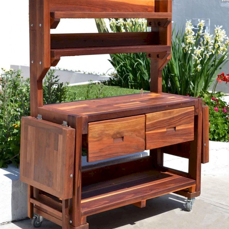 Eli's Redwood Potting Bench (Options: Large Size, California Redwood, Casters, 2 Shelves, Both Sides Fold Down, Copper Insets for Both Drawers, No Engraving, Removable Lid for Right Drawer, Transparent Premium Sealant). Eli's Redwood Potting Bench (Options: Large Size, California Redwood, Casters, 2 Shelves, Both Sides Fold Down, Copper Insets for Both Drawers, No Engraving, Removable Lid for Right Drawer, Transparent Premium Sealant).