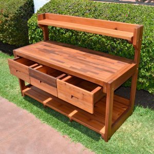 Redwood Potting Bench Custom Outdoor Wood Bench