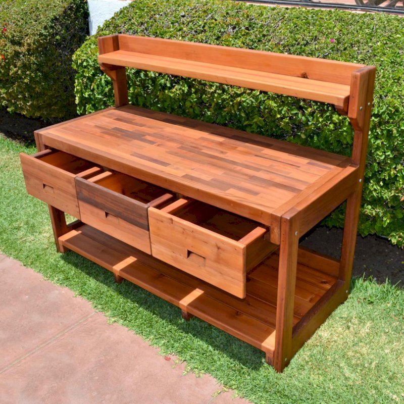 Redwood Potting Bench Custom Outdoor Wood Bench