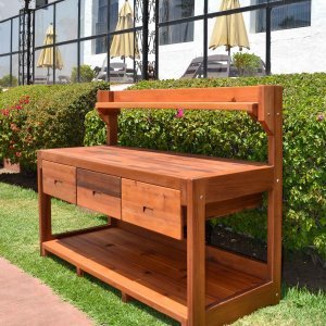 Redwood Potting Bench Custom Outdoor Wood Bench