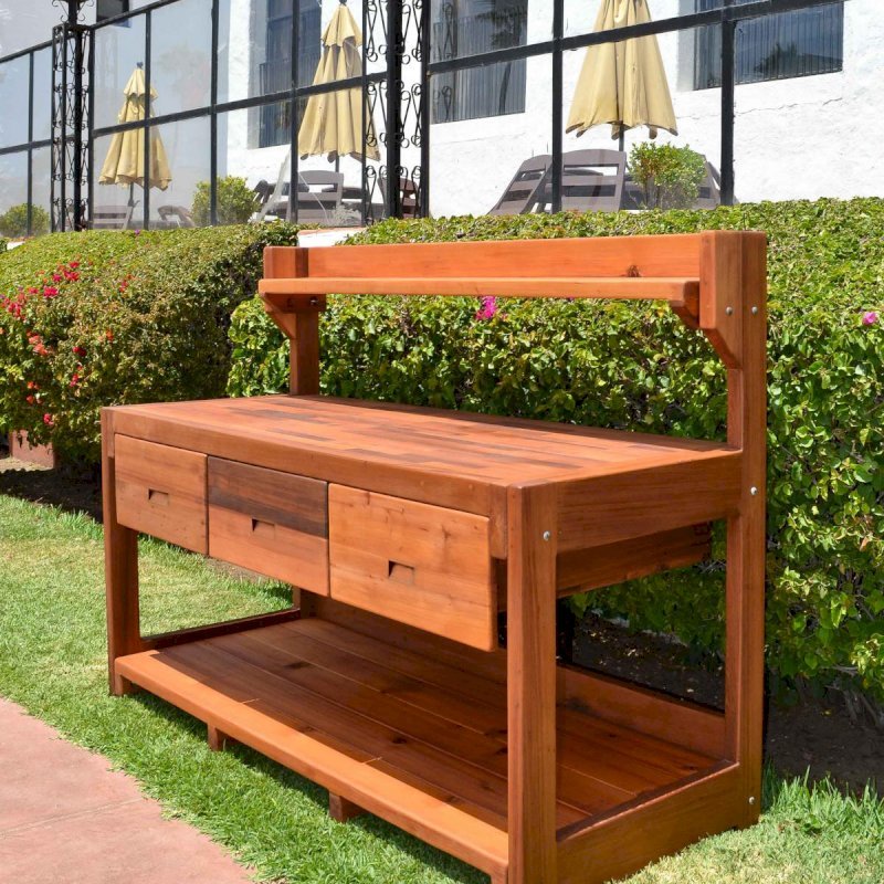 Redwood Potting Bench Custom Outdoor Wood Bench