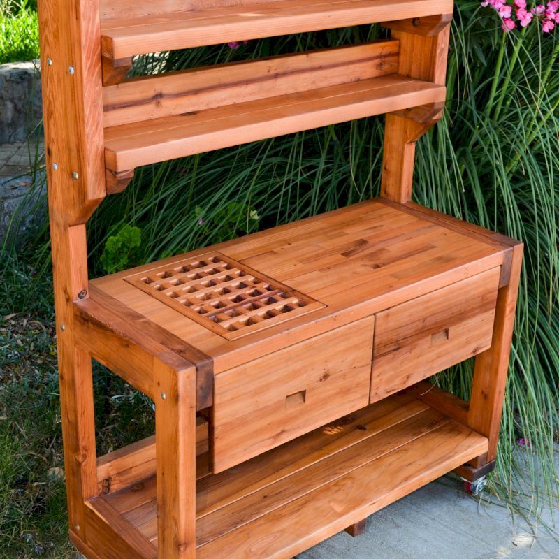 Redwood Potting Bench Custom Outdoor Wood Bench