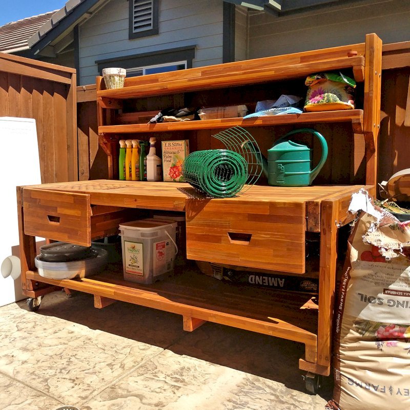 Redwood Potting Bench Custom Outdoor Wood Bench