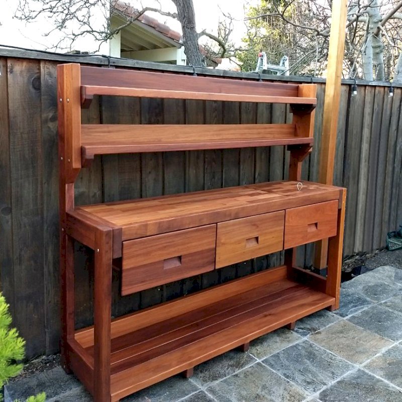 Redwood Potting Bench Custom Outdoor Wood Bench