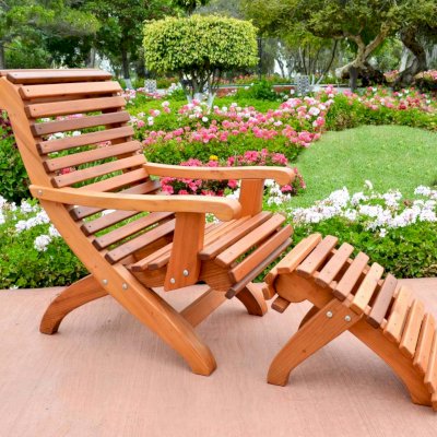 Ensenada Wood Easy Chair (Options: Standard Size, Mature Redwood, No Cushion, Ottoman, Transparent Premium Sealant)