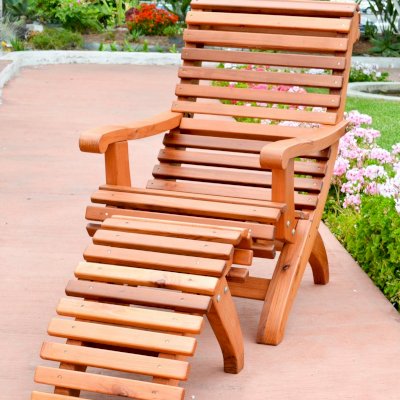 Ensenada Wood Easy Chair (Options: Standard Size, Mature Redwood, No Cushion, Ottoman, Transparent Premium Sealant)