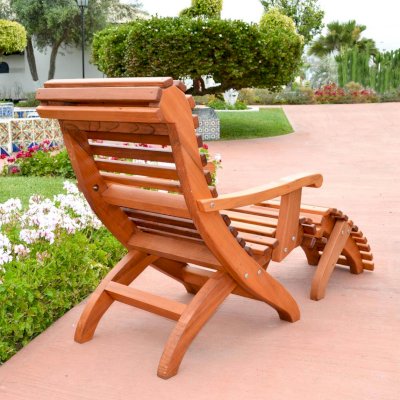 Ensenada Wood Easy Chair (Options: Standard Size, Mature Redwood, No Cushion, Ottoman, Transparent Premium Sealant)