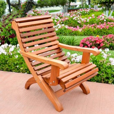 Ensenada Wood Easy Chair (Options: Standard Size, Mature Redwood, No Cushion, No Ottoman, Transparent Premium Sealant)