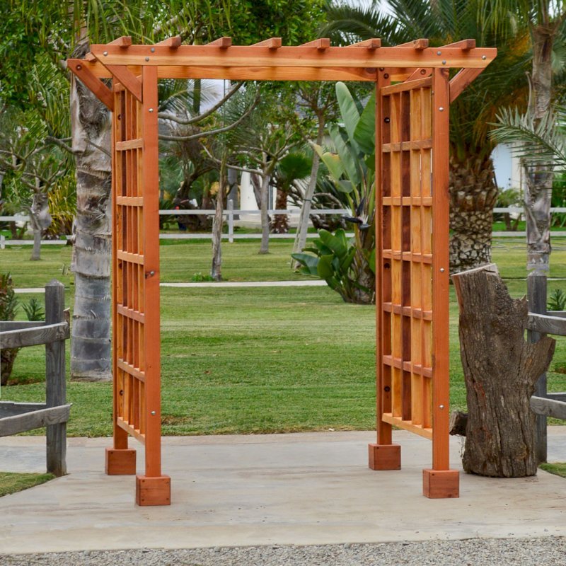 Entryway Arbor (Options: 80" W, 60" D, California Redwood, 4-Post Archor Kit for Stone, Brick or Concrete, Transparent Premium Sealant). Entryway Arbor (Options: 80" W, 60" D, California Redwood, 4-Post Archor Kit for Stone, Brick or Concrete, Transparent Premium Sealant).