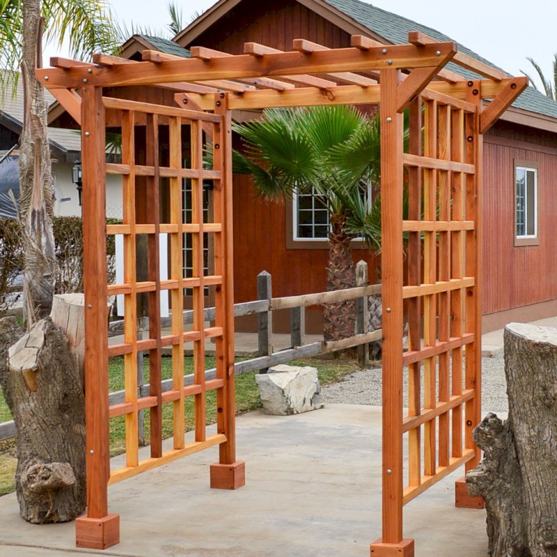 Entryway Arbor (Options: 80" W, 60" D, California Redwood, 4-Post Archor Kit for Stone, Brick or Concrete, Transparent Premium Sealant). Entryway Arbor (Options: 80" W, 60" D, California Redwood, 4-Post Archor Kit for Stone, Brick or Concrete, Transparent Premium Sealant).
