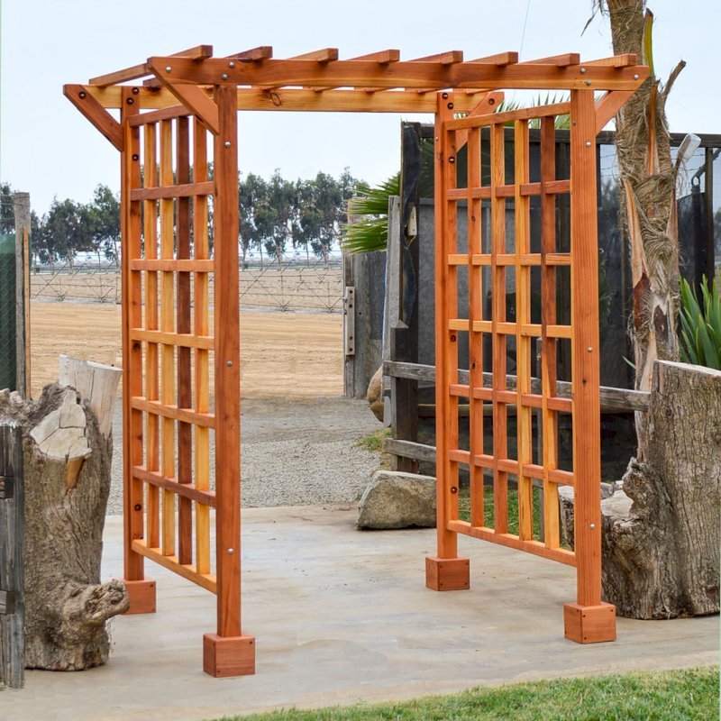 Entryway Arbor (Options: 80" W, 60" D, California Redwood, 4-Post Archor Kit for Stone, Brick or Concrete, Transparent Premium Sealant). Entryway Arbor (Options: 80" W, 60" D, California Redwood, 4-Post Archor Kit for Stone, Brick or Concrete, Transparent Premium Sealant).