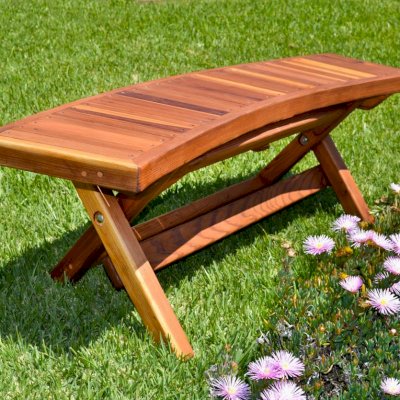 Folding Arc Wood Bench (Options: 52 inches, California Redwood, Transparent Premium Sealant). 