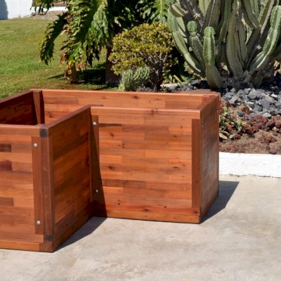 Custom Forever Corner Planters (Options: 48"L x 24"W x24" H, Mature Redwood, Parquet Style by Custom Request, No Stand or Feet, No Trellis, Interior and Exterior of Box with Sealant (No Growing Vegetables), Transparent Premium Sealant). 