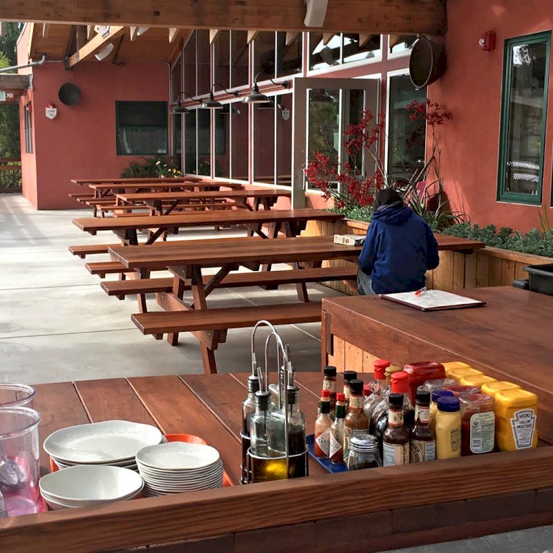 Custom Forever Picnic Tables (Attached Benches) (Options: Old-Growth Redwood, Benches Extra Wide by Custom Request, Transparent Premium Sealant). Photo Courtesy of Chow's Restaurant in 3770 Piedmont Avenue, Oakland, CA. Custom Forever Picnic Tables (Attached Benches) (Options: Old-Growth Redwood, Benches Extra Wide by Custom Request, Transparent Premium Sealant). Photo Courtesy of Chow's Restaurant in 3770 Piedmont Avenue, Oakland, CA.