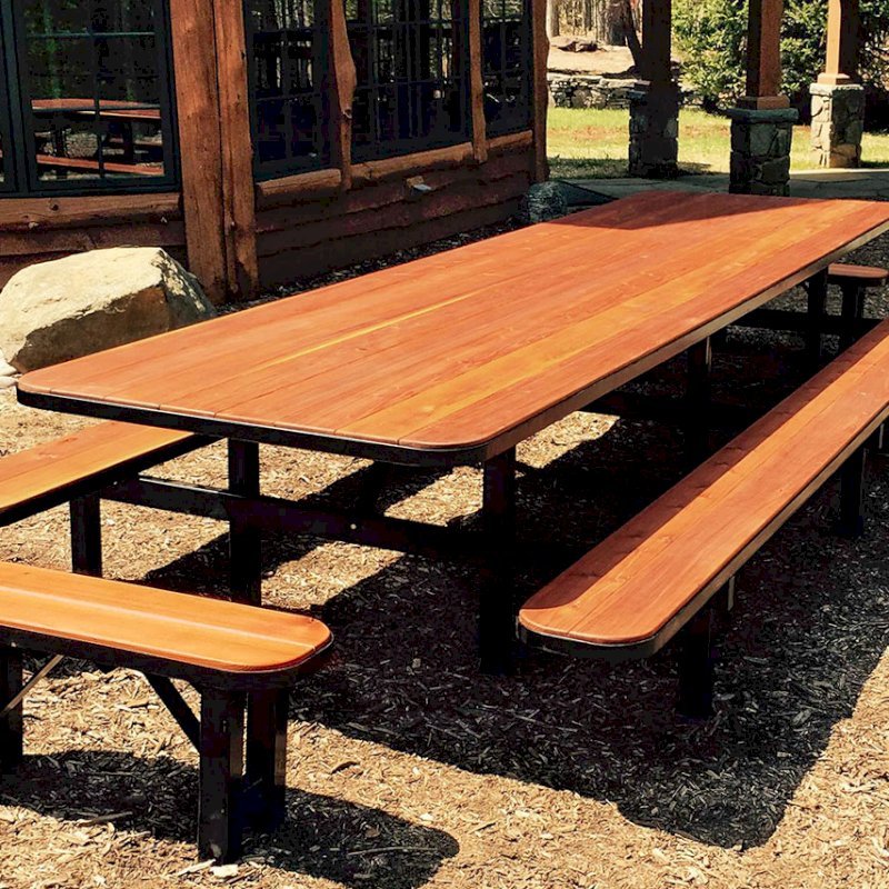 Custom Steel Framed Table with Attached Side Benches and Unattached End Benches. Photo Courtesy of Peter S. of White Lake, NY. Custom Steel Framed Table with Attached Side Benches and Unattached End Benches. Photo Courtesy of Peter S. of White Lake, NY.