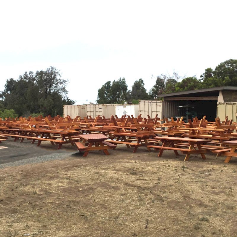 Photo Courtesy of El Capitan State Beach in Goleta, CA. Shows over 30 8' table sets as part of 130 table installation in progress in July 2015. Photo Courtesy of El Capitan State Beach in Goleta, CA. Shows over 30 8' table sets as part of 130 table installation in progress in July 2015.