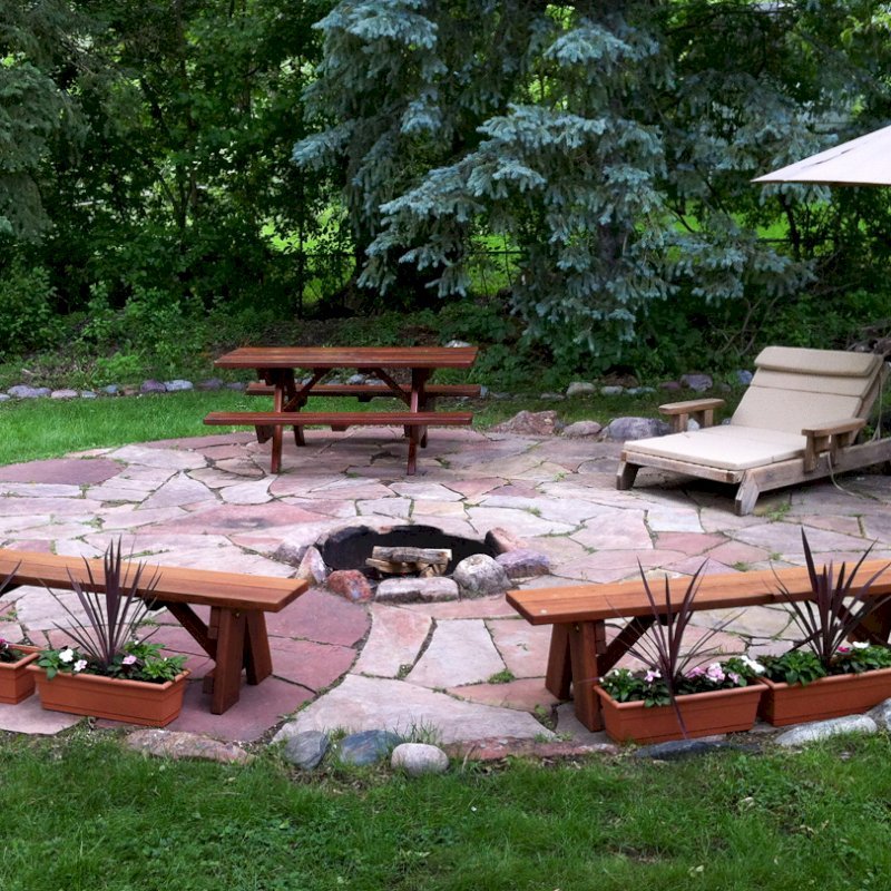 Forever Picnic Tables (Attached Benches) (Options: 6' L, 34 1/2" W, Side Benches, Old-Growth Redwood, Standard Tabletop, Rounded Corners, Umbrella Hole, Transparent Premium Sealant). Photo Courtesy of M. Wolf of Golden Valley, Minnesota. Forever Picnic Tables (Attached Benches) (Options: 6' L, 34 1/2" W, Side Benches, Old-Growth Redwood, Standard Tabletop, Rounded Corners, Umbrella Hole, Transparent Premium Sealant). Photo Courtesy of M. Wolf of Golden Valley, Minnesota.