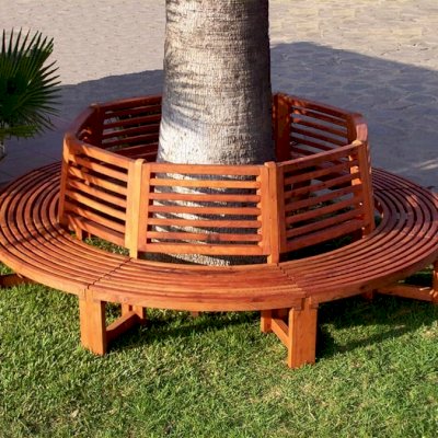 Forever Wood Tree Bench (Options: 10 ft, Mature Redwood, No Beverage Ledge, No Cushion, No Engraving, Transparent Premium Sealant).