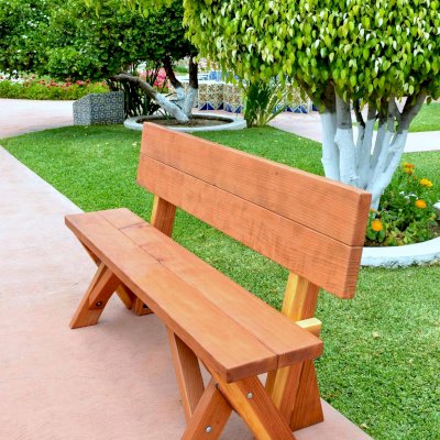 Fullback Wood Picnic Bench (Options: 5 ft, Mature Redwood, No Cushion, No Engraving, Transparent Premium Sealant).