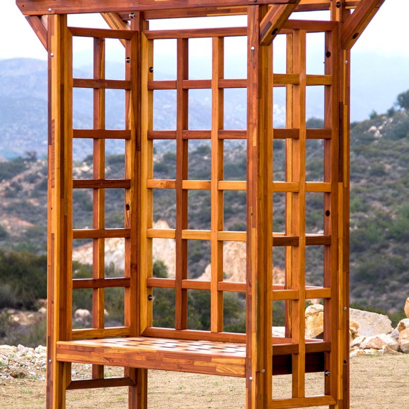 Garden Arbor Bench (Options: 74" W x 32" D, California Redwood, Add Bench, No Anchor Kit, Transparent Premium Sealant). Garden Arbor Bench (Options: 74" W x 32" D, California Redwood, Add Bench, No Anchor Kit, Transparent Premium Sealant).