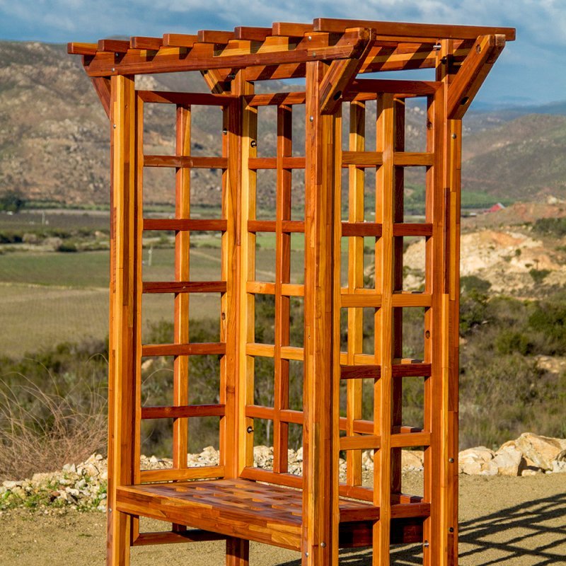 Garden Arbor Bench (Options: 74" W x 32" D, California Redwood, Add Bench, No Anchor Kit, Transparent Premium Sealant). Garden Arbor Bench (Options: 74" W x 32" D, California Redwood, Add Bench, No Anchor Kit, Transparent Premium Sealant).