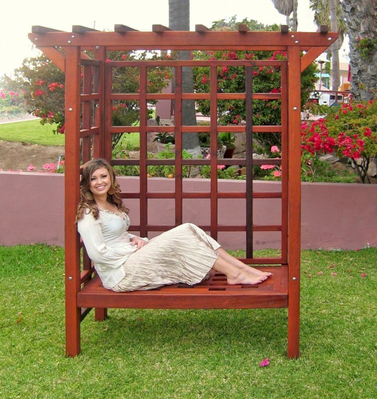Garden Arbor Bench (Options: 74" W x 32" D, Old-Growth Redwood, Add Bench, No Anchor Kit, Transparent Premium Sealant). Photo Courtesy of Ms. Hayley Hall of Sonoma County, CA Garden Arbor Bench (Options: 74" W x 32" D, Old-Growth Redwood, Add Bench, No Anchor Kit, Transparent Premium Sealant). Photo Courtesy of Ms. Hayley Hall of Sonoma County, CA