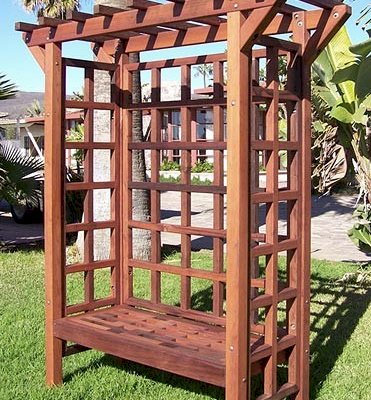 Garden Arbor Bench (Options: 74" W x 32" D, Mature Redwood, Add Bench, No Anchor Kit, Transparent Premium Sealant).