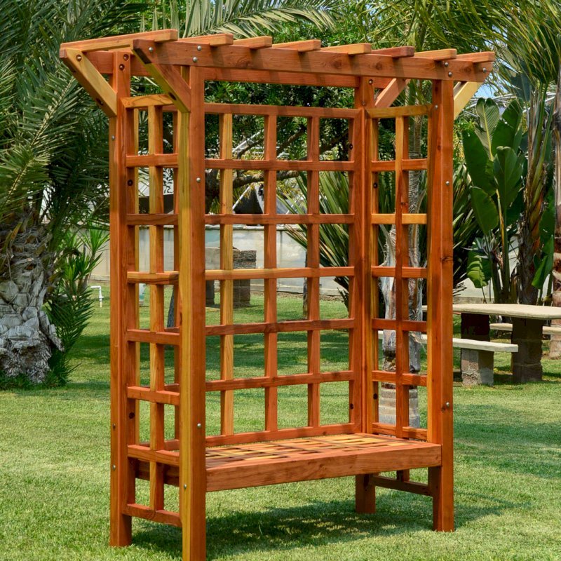 Garden Arbor Bench (Options: 74" W x 32" D, California Redwood, Add Bench, No Anchor Kit, Transparent Premium Sealant). Garden Arbor Bench (Options: 74" W x 32" D, California Redwood, Add Bench, No Anchor Kit, Transparent Premium Sealant).