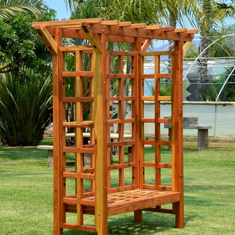 Garden Arbor Bench (Options: 74" W x 32" D, California Redwood, Add Bench, No Anchor Kit, Transparent Premium Sealant). Garden Arbor Bench (Options: 74" W x 32" D, California Redwood, Add Bench, No Anchor Kit, Transparent Premium Sealant).