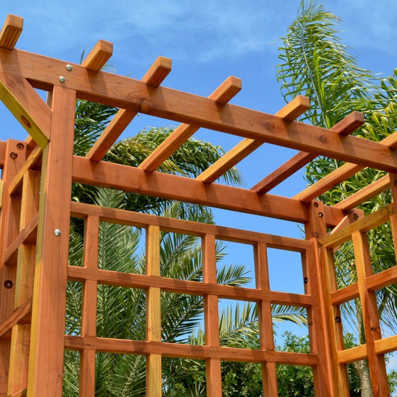 Garden Arbor Bench (Options: 74" W x 32" D, California Redwood, Add Bench, No Anchor Kit, Transparent Premium Sealant). Garden Arbor Bench (Options: 74" W x 32" D, California Redwood, Add Bench, No Anchor Kit, Transparent Premium Sealant).