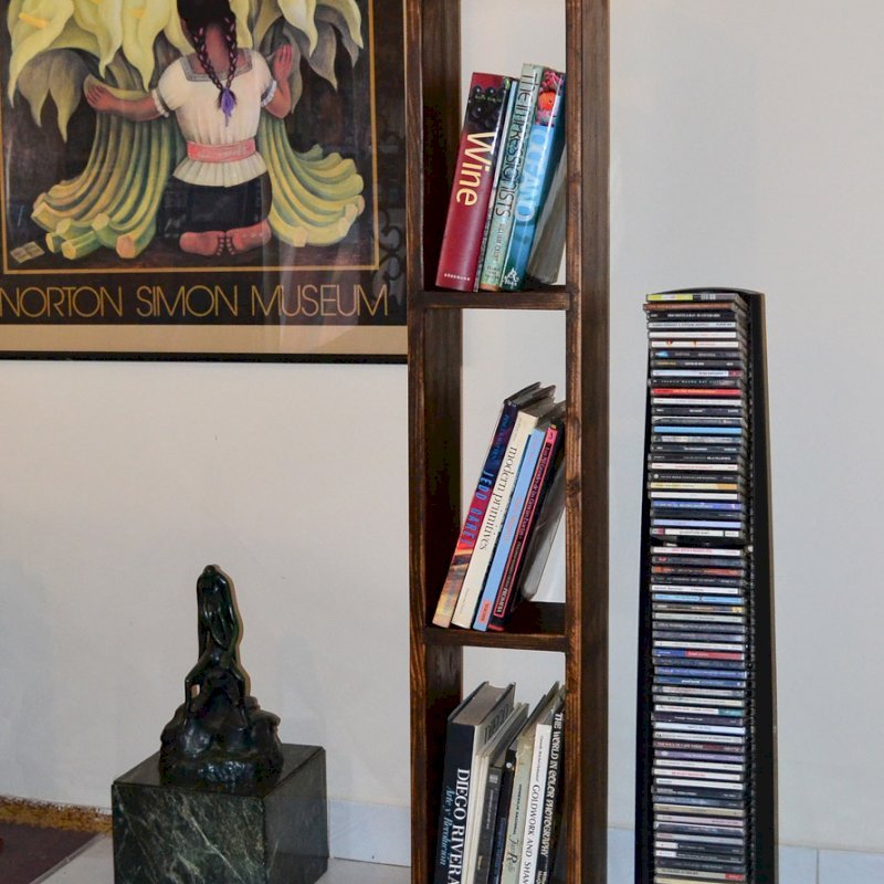 Greg's Bookcase (Options: 60"H x 12"W x 8"D, Douglas-fir, 4 Shelves, Open Back, Coffee-Stain Premium Sealant). Greg's Bookcase (Options: 60"H x 12"W x 8"D, Douglas-fir, 4 Shelves, Open Back, Coffee-Stain Premium Sealant).