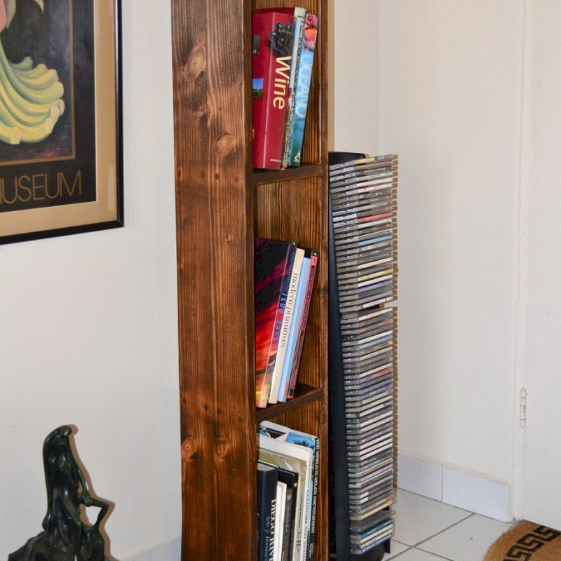 Greg's Bookcase (Options: 60"H x 12"W x 8"D, Douglas-fir, 4 Shelves, Open Back, Coffee-Stain Premium Sealant). Greg's Bookcase (Options: 60"H x 12"W x 8"D, Douglas-fir, 4 Shelves, Open Back, Coffee-Stain Premium Sealant).
