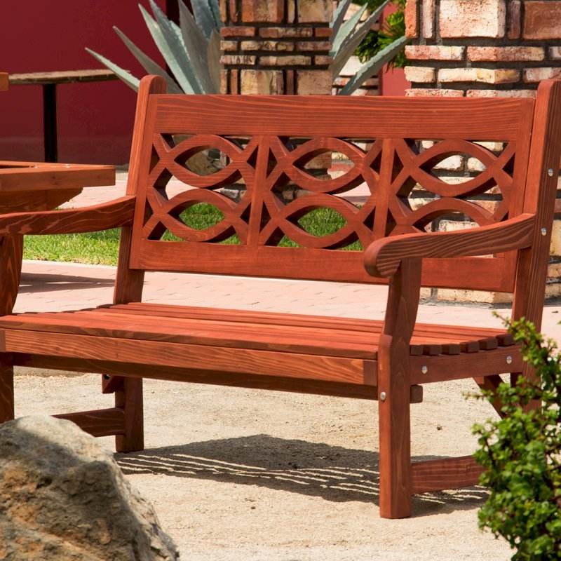 Hennell Wooden Garden Bench (Options: 6 ft, California Redwood, No Cushion, No Engraving, Coffee-Stain Premium Sealant). Photo Courtesy of J. Siegel of Agoura Hills, California. Hennell Wooden Garden Bench (Options: 6 ft, California Redwood, No Cushion, No Engraving, Coffee-Stain Premium Sealant). Photo Courtesy of J. Siegel of Agoura Hills, California.