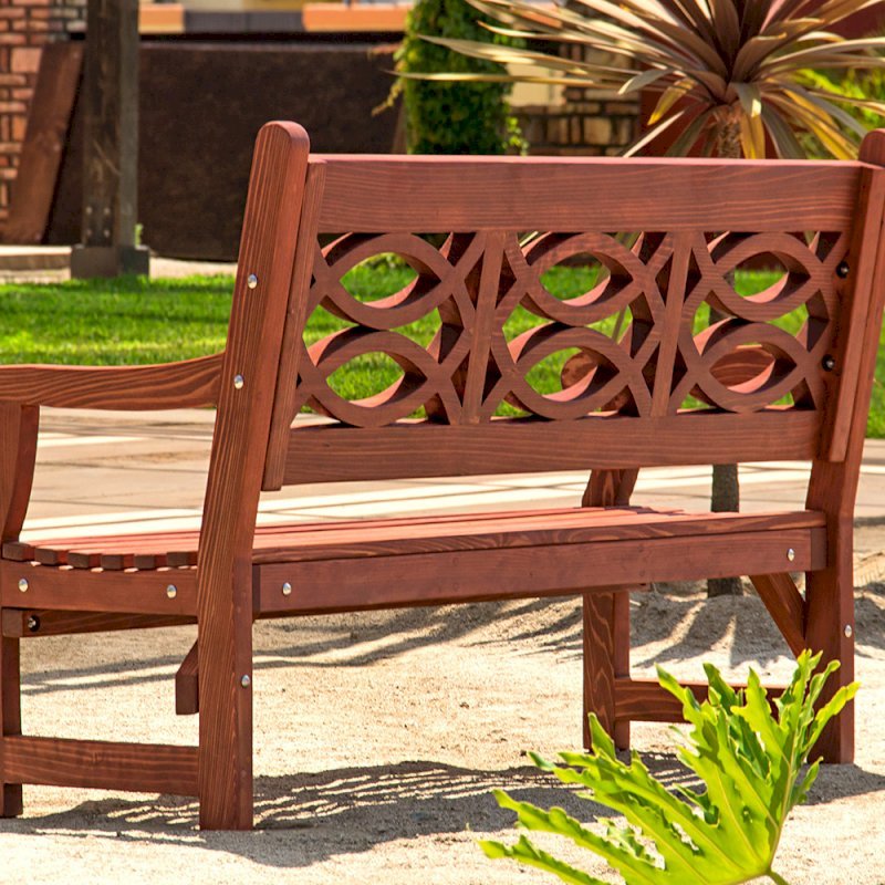 Hennell Wooden Garden Bench (Options: 6 ft, California Redwood, No Cushion, No Engraving, Coffee-Stain Premium Sealant). Photo Courtesy of J. Siegel of Agoura Hills, California. Hennell Wooden Garden Bench (Options: 6 ft, California Redwood, No Cushion, No Engraving, Coffee-Stain Premium Sealant). Photo Courtesy of J. Siegel of Agoura Hills, California.