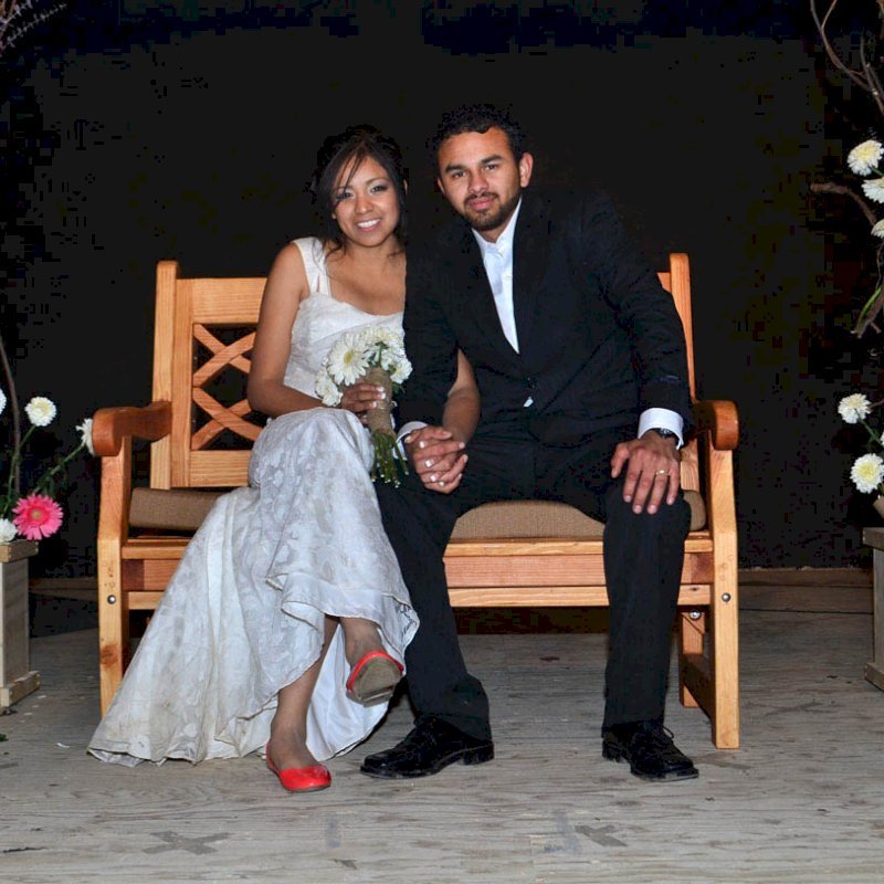 Wedding at the Barn. Hennell Bench (Options: 4 ft, Douglas-fir, Custom Cushion, Custom Engraving, Transparent Premium Sealant). Photo Courtesy of Paty & Abel Jimenez of Baja, Mexico. Wedding at the Barn. Hennell Bench (Options: 4 ft, Douglas-fir, Custom Cushion, Custom Engraving, Transparent Premium Sealant). Photo Courtesy of Paty & Abel Jimenez of Baja, Mexico.