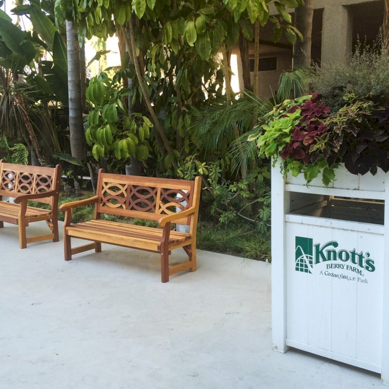 Hennell Wooden Garden Bench (Options: 5 ft, California Redwood, No Cushion, No Engraving, Transparent Premium Sealant). Photo Courtesy of Knott's Berry Farm in Buena Park, CA. You can see these benches in the courtyard of the Knott's hotel in Buena Park. Hennell Wooden Garden Bench (Options: 5 ft, California Redwood, No Cushion, No Engraving, Transparent Premium Sealant). Photo Courtesy of Knott's Berry Farm in Buena Park, CA. You can see these benches in the courtyard of the Knott's hotel in Buena Park.