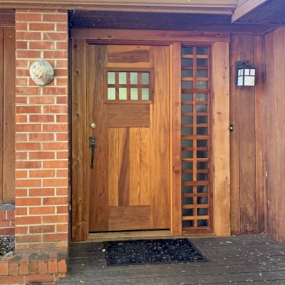 Heritage Doors (Options: 6'-8" H, 36" W, Customer Added Glass Localy, Transparent Premium Sealant, with Sidelight by Custom Request). Photo Courtesy of S. Jacobszoon of Ukiah, California.