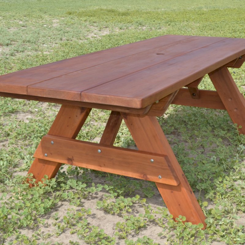 Heritage Picnic Table (Options: 8' L, 34 1/2" W, No Seating, Standard Tabletop, Slightly Rounded Corners, Standard Leg Flair, No Umbrella Hole, Transparent Premium Sealant). Heritage Picnic Table (Options: 8' L, 34 1/2" W, No Seating, Standard Tabletop, Slightly Rounded Corners, Standard Leg Flair, No Umbrella Hole, Transparent Premium Sealant).